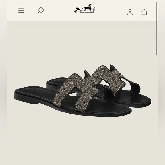 Hermes Noir Oran Goatskin Crystal Detail Sandal - Picture 2 of 13